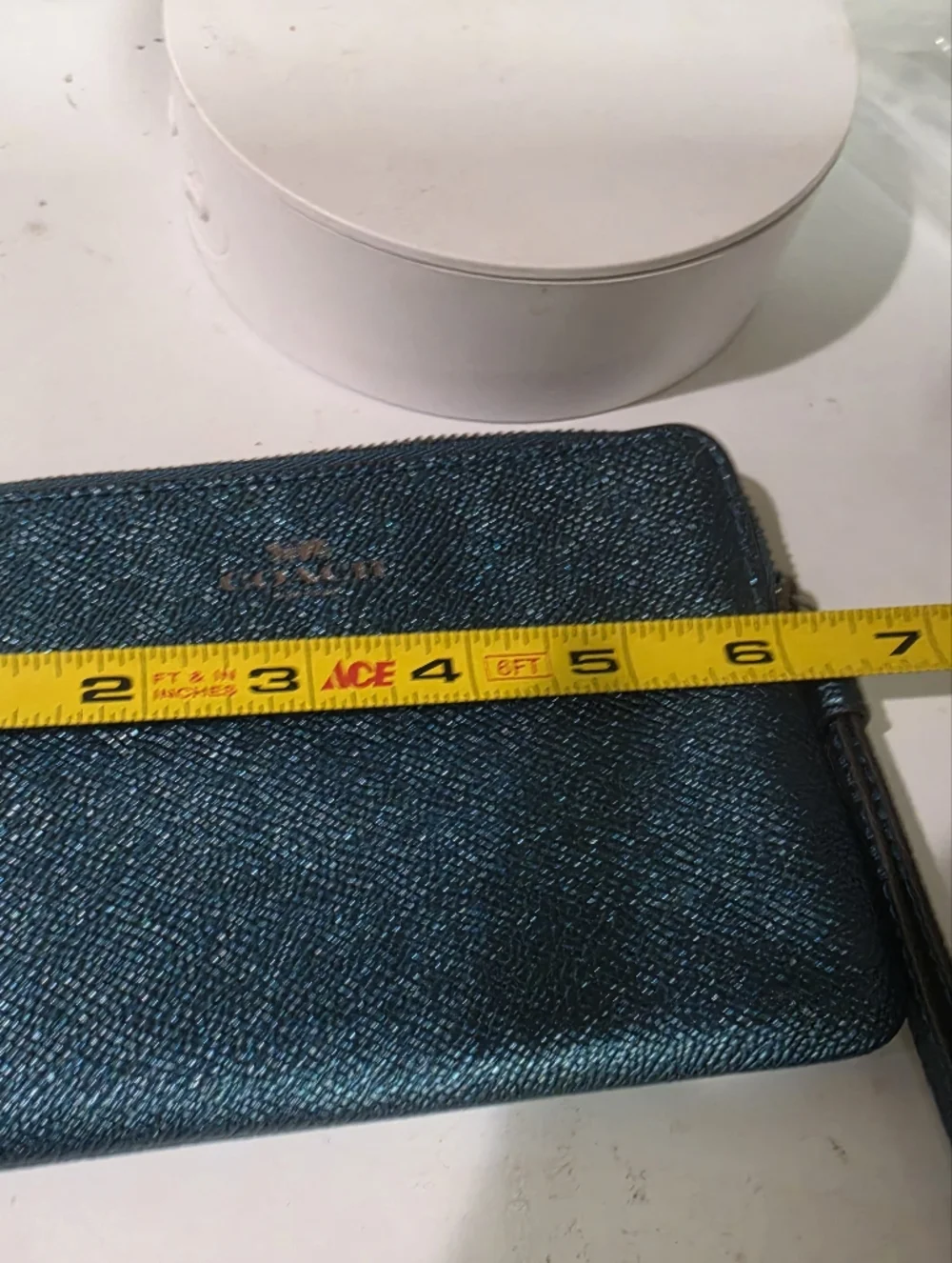 Coach Metallic Teal Zip Wristlet 6x4 New